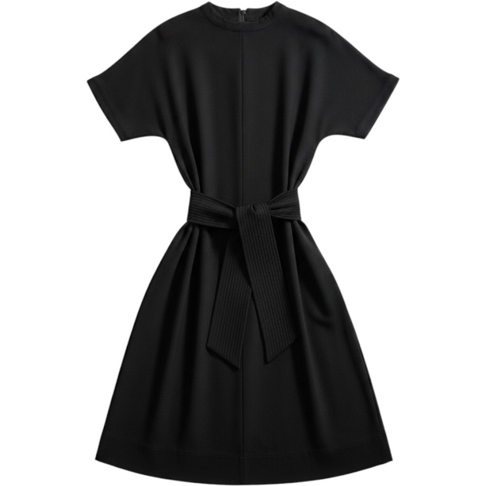 Oak + Fort Black Tie Waist Midi Dress Short Sleeve Minimalist CA52892 Size M